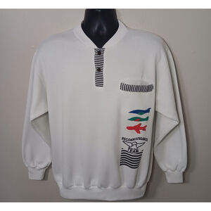 Vintage 80s Reconnaissance Team Adult Large Sweatshirt 1/2 Button White Long Sle
